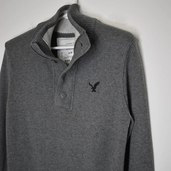 American Eagle Mens Sz S Classic Fit Quarter Zip Button Pullover Sweater Cotton - Picture 7 of 16